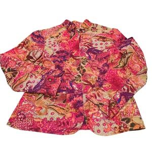 Coldwater Creek Floral Print Zip Front Jacket‎ Pink Purple Small S